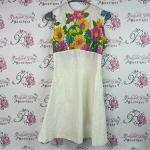 Leisure lady dress flowers neon Vibrant Floral vintage White yellow Pink